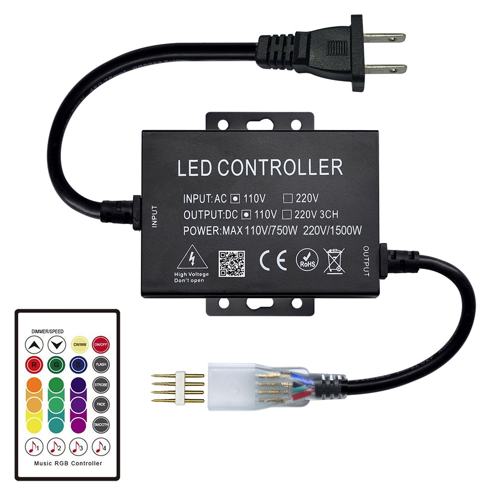 AC110-220V 1500W, RF 24Keys Music Controller, For Stage lighting, bar lighting, Connect 110V 220V High Voltage 5050 3528 RGB LED Strip Lights